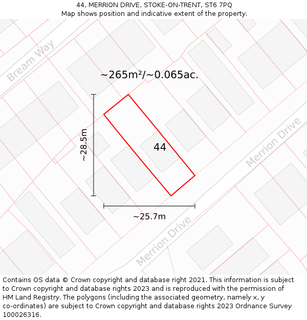 44, MERRION DRIVE, STOKE-ON-TRENT, ST6 7PQ: Plot and title map