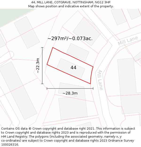 44, MILL LANE, COTGRAVE, NOTTINGHAM, NG12 3HP: Plot and title map
