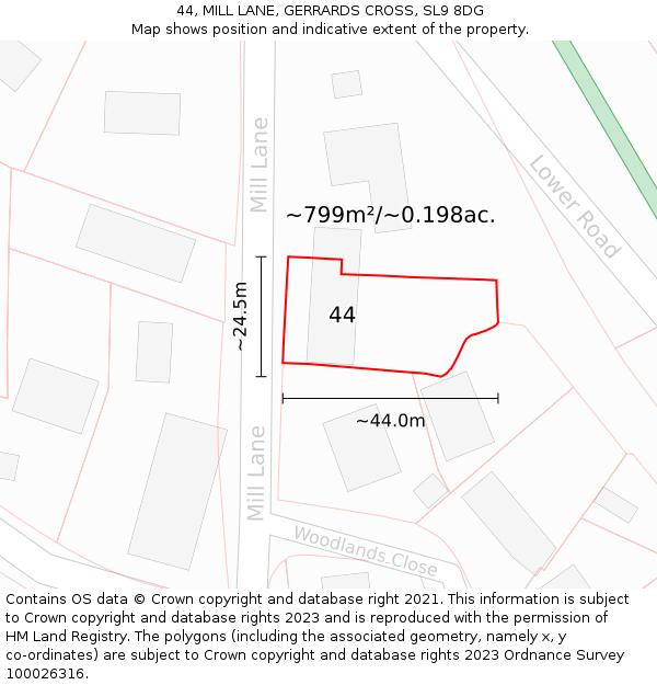 44, MILL LANE, GERRARDS CROSS, SL9 8DG: Plot and title map