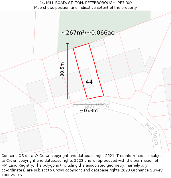 44, MILL ROAD, STILTON, PETERBOROUGH, PE7 3XY: Plot and title map