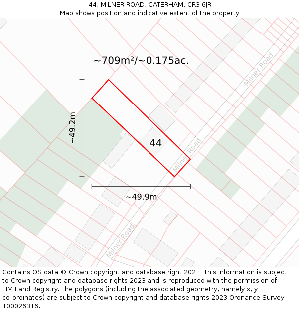 44, MILNER ROAD, CATERHAM, CR3 6JR: Plot and title map