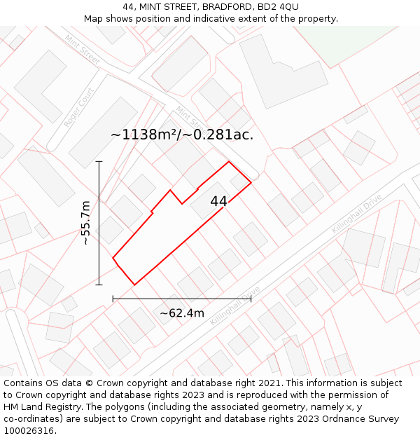 44, MINT STREET, BRADFORD, BD2 4QU: Plot and title map