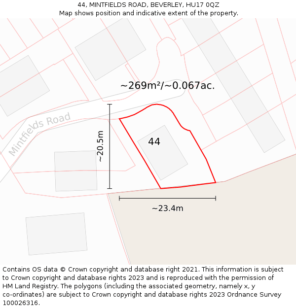 44, MINTFIELDS ROAD, BEVERLEY, HU17 0QZ: Plot and title map