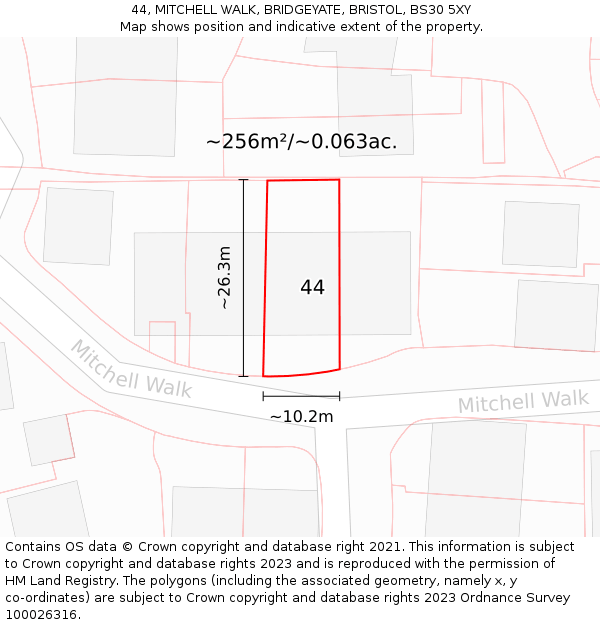44, MITCHELL WALK, BRIDGEYATE, BRISTOL, BS30 5XY: Plot and title map