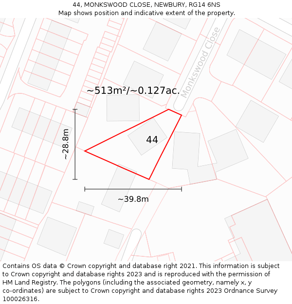 44, MONKSWOOD CLOSE, NEWBURY, RG14 6NS: Plot and title map