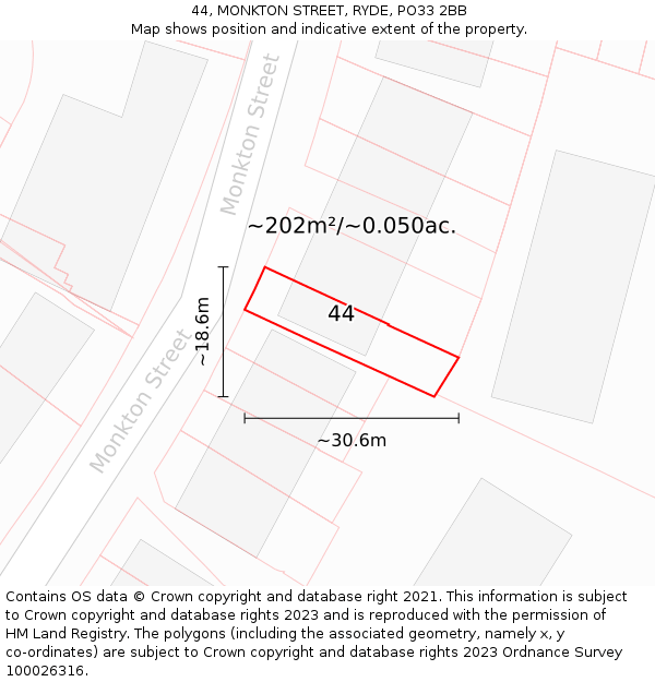 44, MONKTON STREET, RYDE, PO33 2BB: Plot and title map