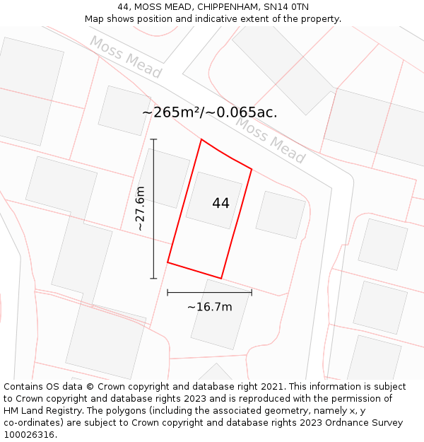 44, MOSS MEAD, CHIPPENHAM, SN14 0TN: Plot and title map