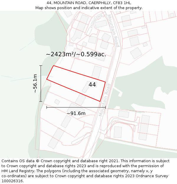 44, MOUNTAIN ROAD, CAERPHILLY, CF83 1HL: Plot and title map