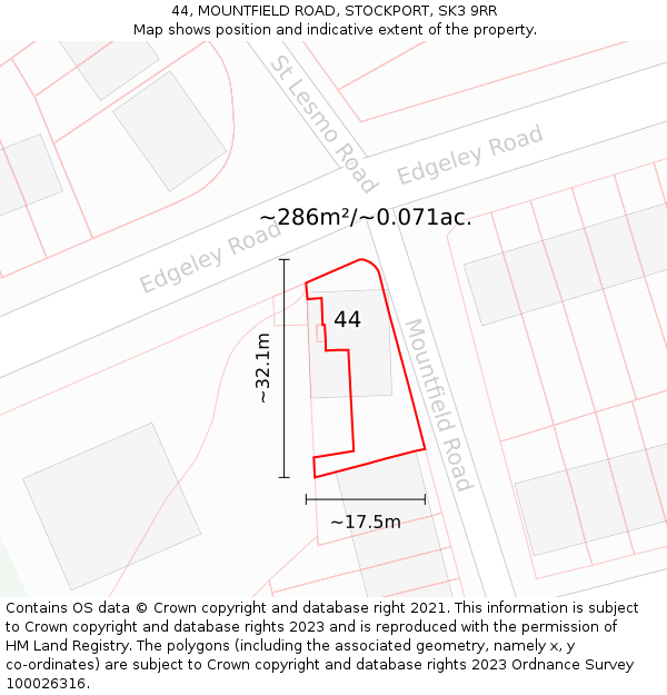 44, MOUNTFIELD ROAD, STOCKPORT, SK3 9RR: Plot and title map