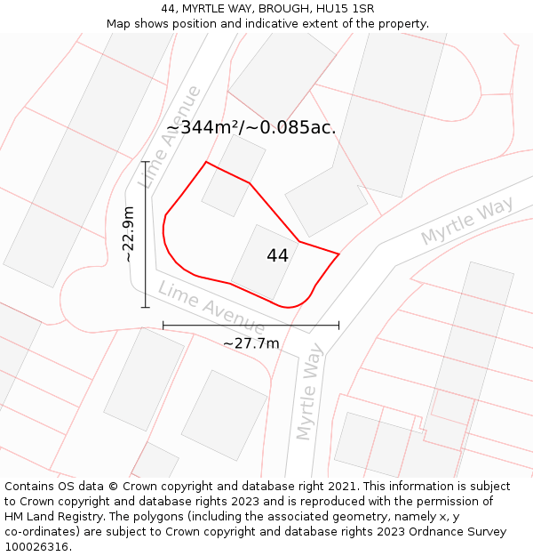 44, MYRTLE WAY, BROUGH, HU15 1SR: Plot and title map