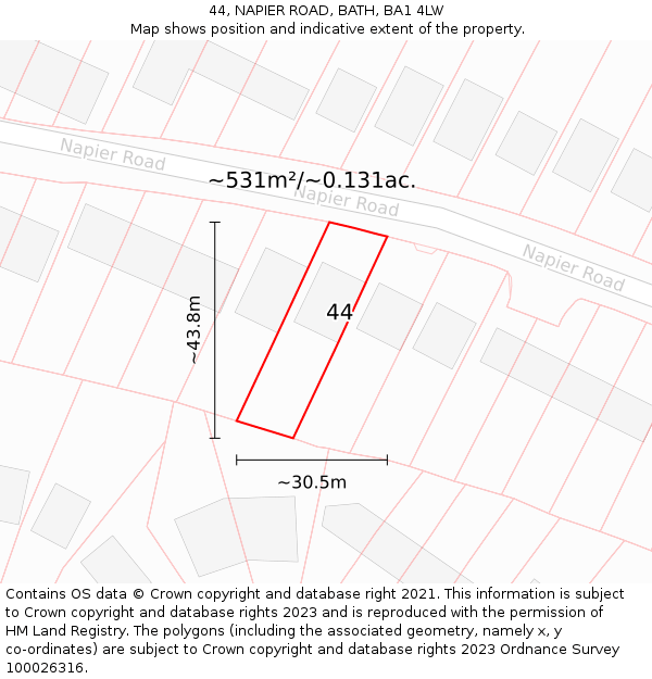 44, NAPIER ROAD, BATH, BA1 4LW: Plot and title map