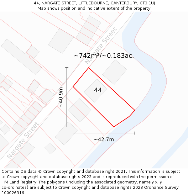 44, NARGATE STREET, LITTLEBOURNE, CANTERBURY, CT3 1UJ: Plot and title map