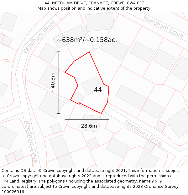 44, NEEDHAM DRIVE, CRANAGE, CREWE, CW4 8FB: Plot and title map