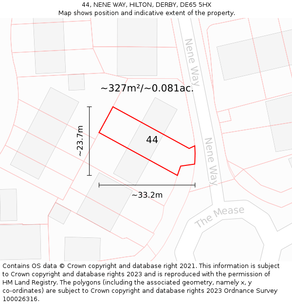 44, NENE WAY, HILTON, DERBY, DE65 5HX: Plot and title map