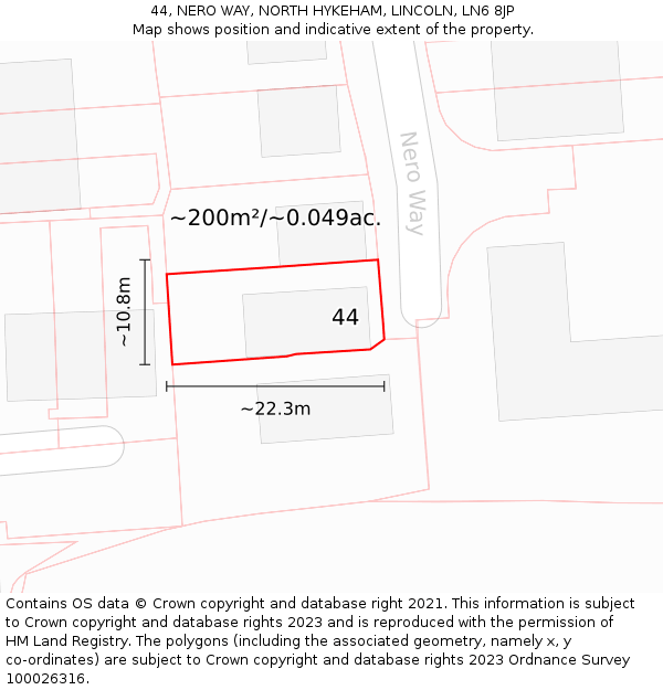 44, NERO WAY, NORTH HYKEHAM, LINCOLN, LN6 8JP: Plot and title map