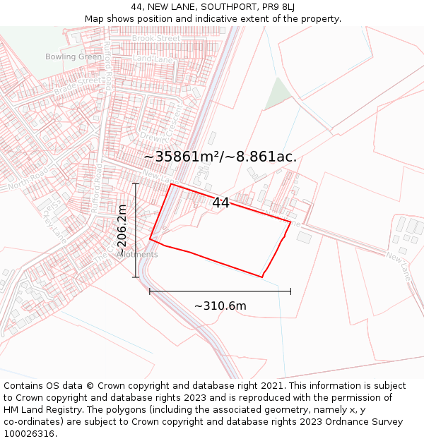 44, NEW LANE, SOUTHPORT, PR9 8LJ: Plot and title map