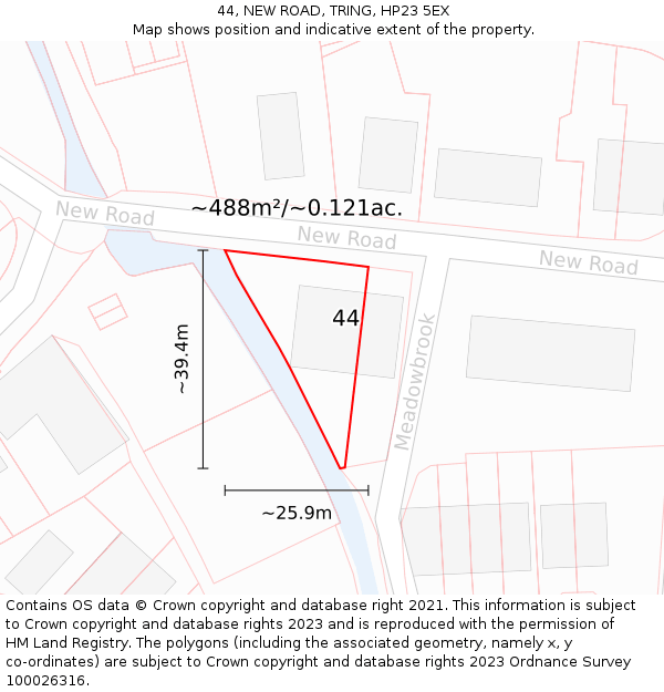 44, NEW ROAD, TRING, HP23 5EX: Plot and title map