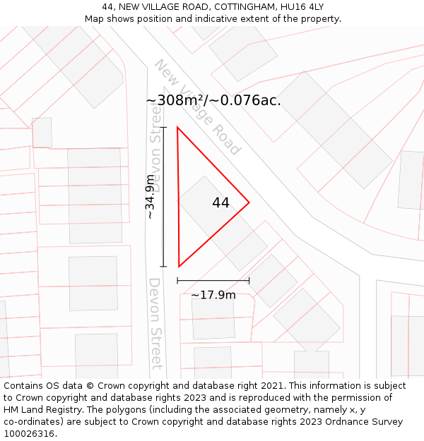 44, NEW VILLAGE ROAD, COTTINGHAM, HU16 4LY: Plot and title map