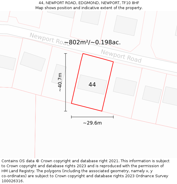 44, NEWPORT ROAD, EDGMOND, NEWPORT, TF10 8HF: Plot and title map