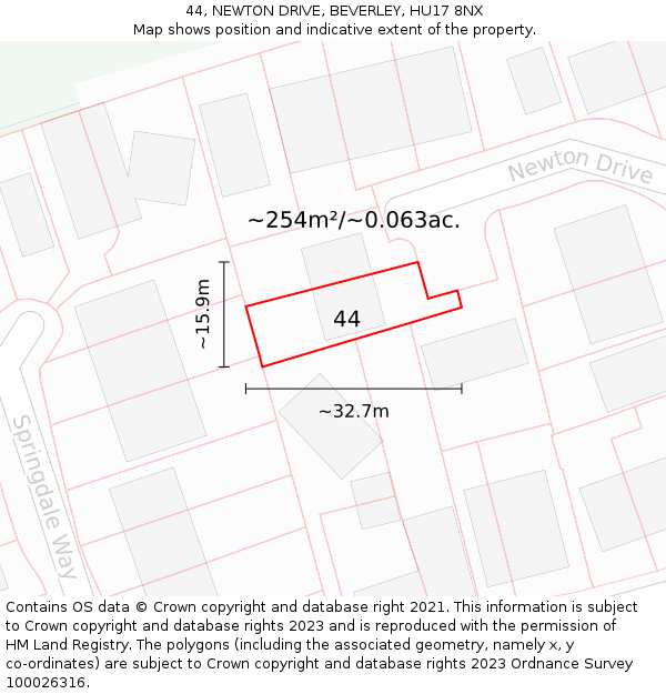 44, NEWTON DRIVE, BEVERLEY, HU17 8NX: Plot and title map