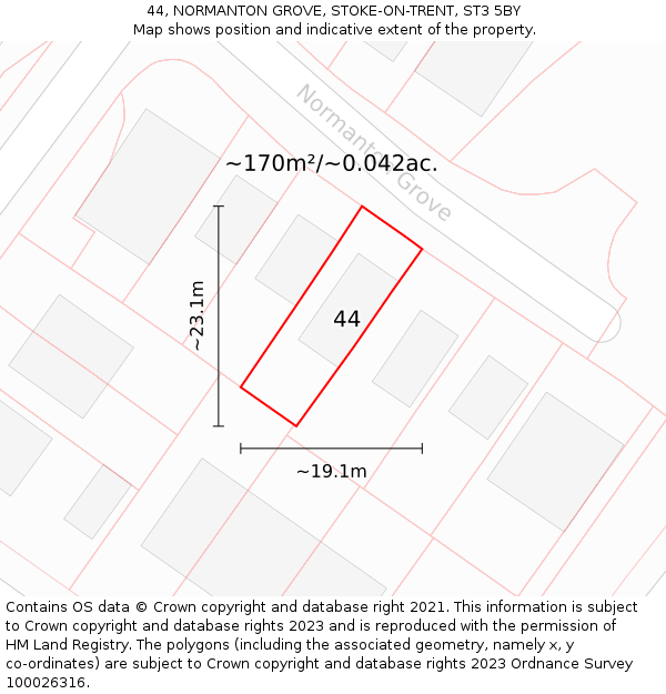 44, NORMANTON GROVE, STOKE-ON-TRENT, ST3 5BY: Plot and title map
