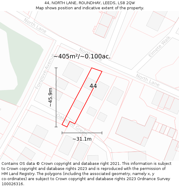 44, NORTH LANE, ROUNDHAY, LEEDS, LS8 2QW: Plot and title map