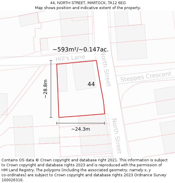 44, NORTH STREET, MARTOCK, TA12 6EG: Plot and title map