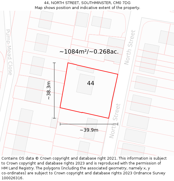 44, NORTH STREET, SOUTHMINSTER, CM0 7DG: Plot and title map