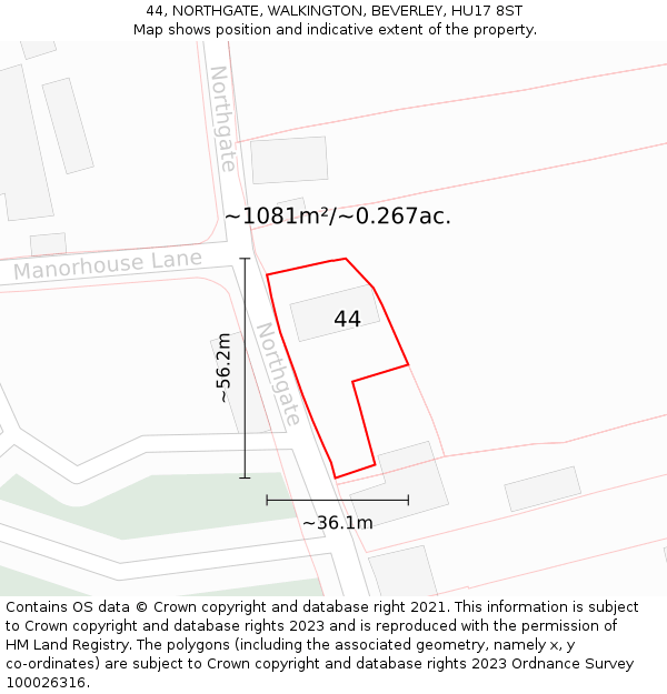 44, NORTHGATE, WALKINGTON, BEVERLEY, HU17 8ST: Plot and title map