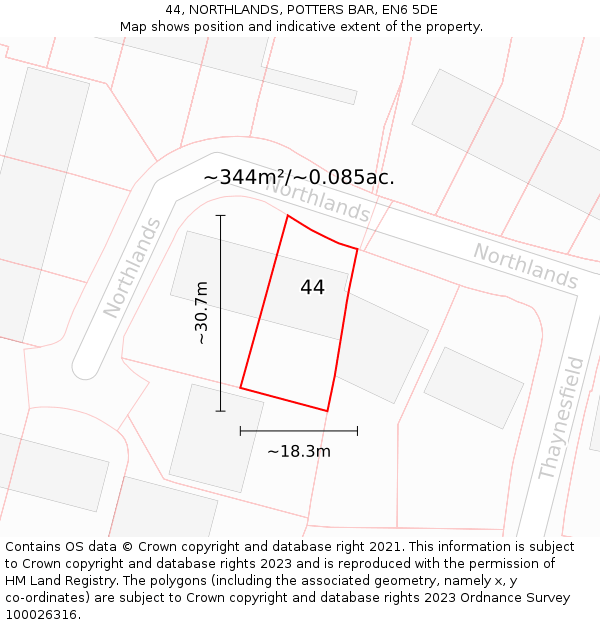 44, NORTHLANDS, POTTERS BAR, EN6 5DE: Plot and title map