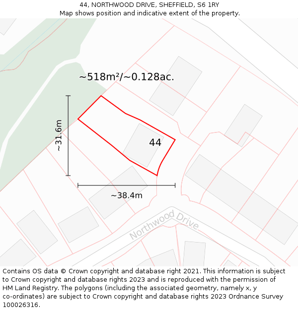 44, NORTHWOOD DRIVE, SHEFFIELD, S6 1RY: Plot and title map