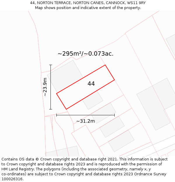 44, NORTON TERRACE, NORTON CANES, CANNOCK, WS11 9RY: Plot and title map