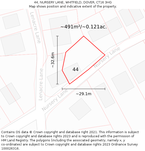 44, NURSERY LANE, WHITFIELD, DOVER, CT16 3HG: Plot and title map