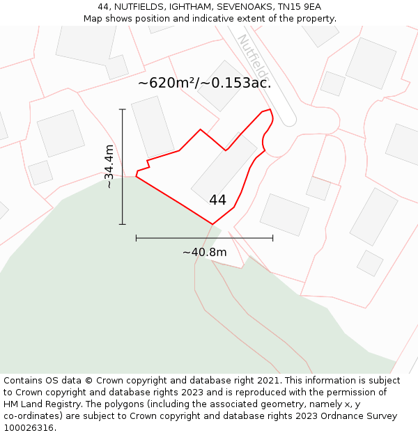 44, NUTFIELDS, IGHTHAM, SEVENOAKS, TN15 9EA: Plot and title map