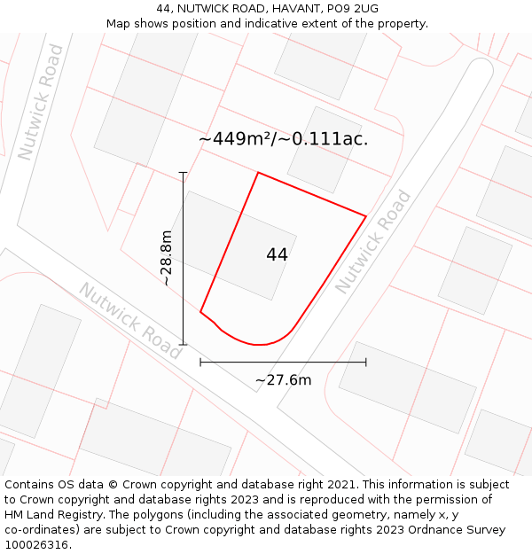 44, NUTWICK ROAD, HAVANT, PO9 2UG: Plot and title map