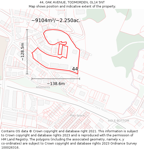 44, OAK AVENUE, TODMORDEN, OL14 5NT: Plot and title map