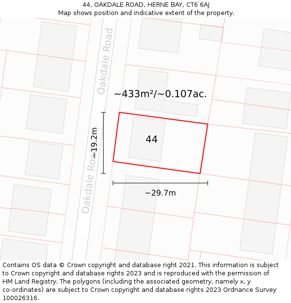 44, OAKDALE ROAD, HERNE BAY, CT6 6AJ: Plot and title map