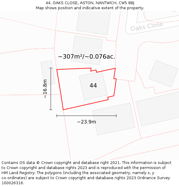 44, OAKS CLOSE, ASTON, NANTWICH, CW5 8BJ: Plot and title map