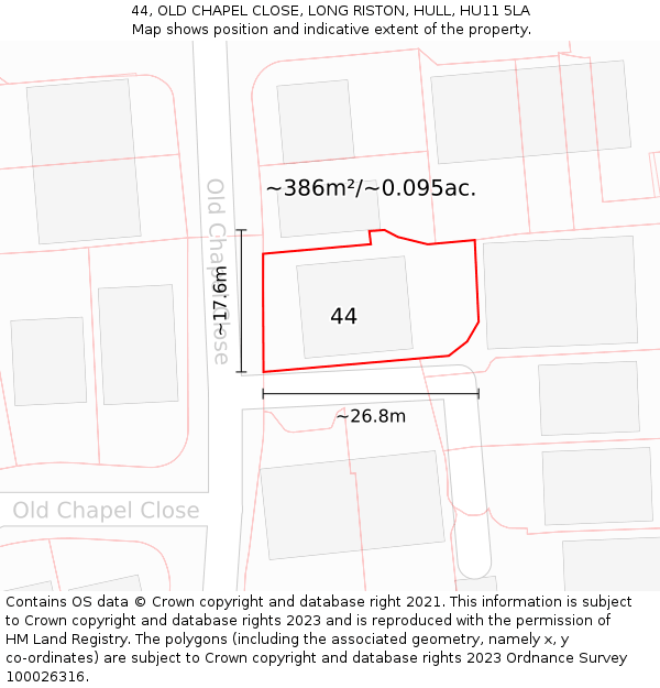 44, OLD CHAPEL CLOSE, LONG RISTON, HULL, HU11 5LA: Plot and title map
