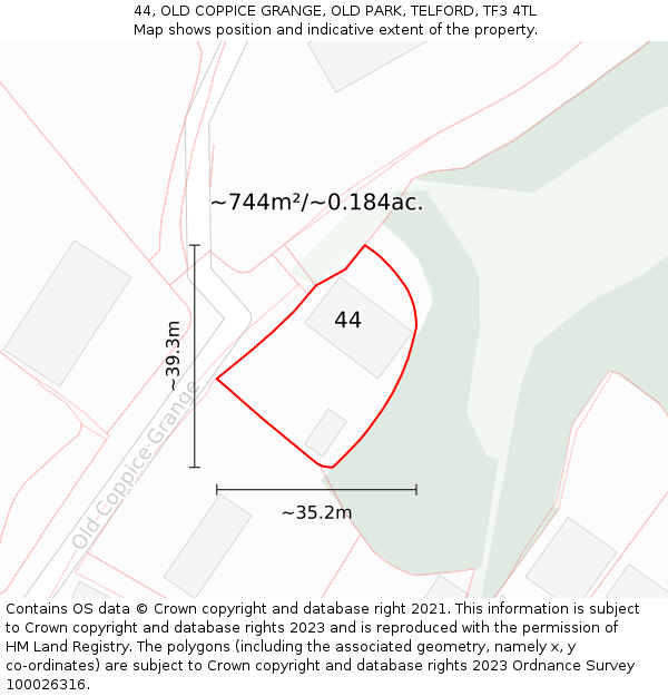 44, OLD COPPICE GRANGE, OLD PARK, TELFORD, TF3 4TL: Plot and title map
