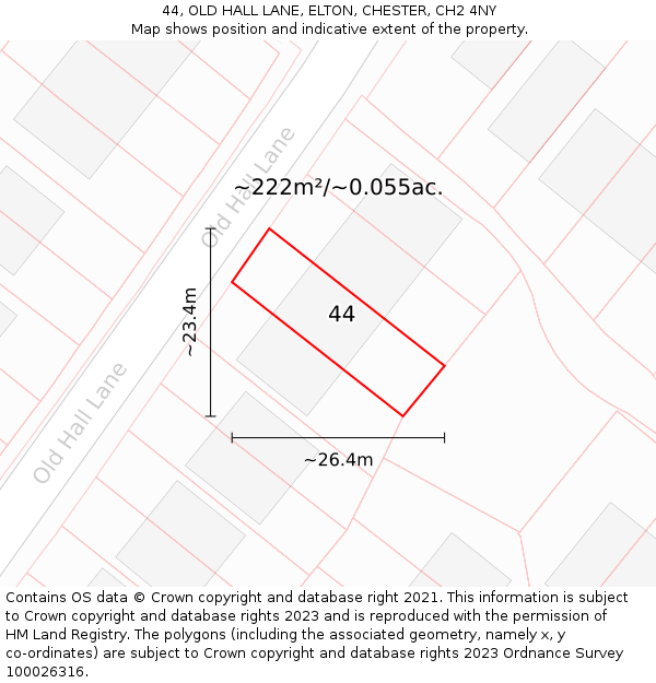 44, OLD HALL LANE, ELTON, CHESTER, CH2 4NY: Plot and title map