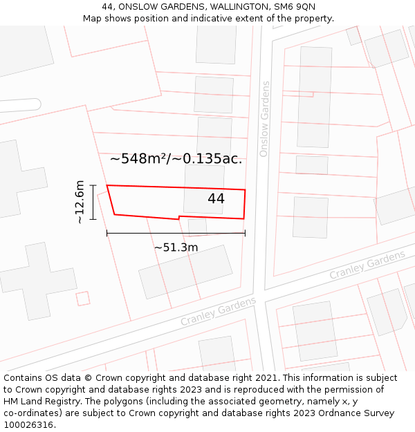 44, ONSLOW GARDENS, WALLINGTON, SM6 9QN: Plot and title map