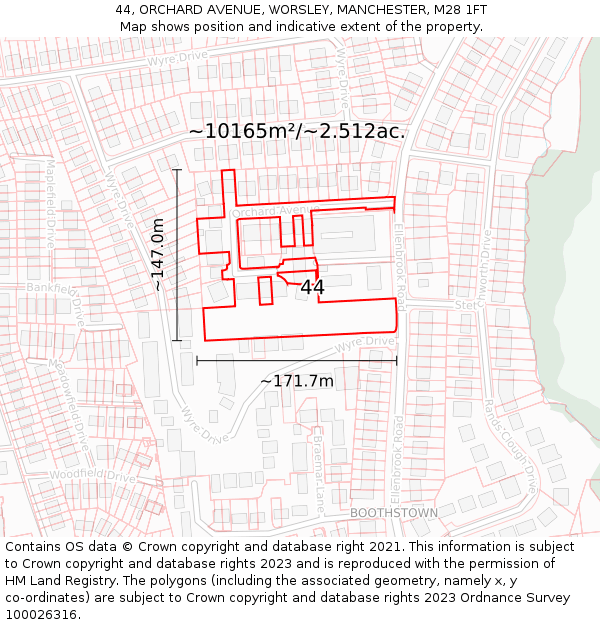 44, ORCHARD AVENUE, WORSLEY, MANCHESTER, M28 1FT: Plot and title map