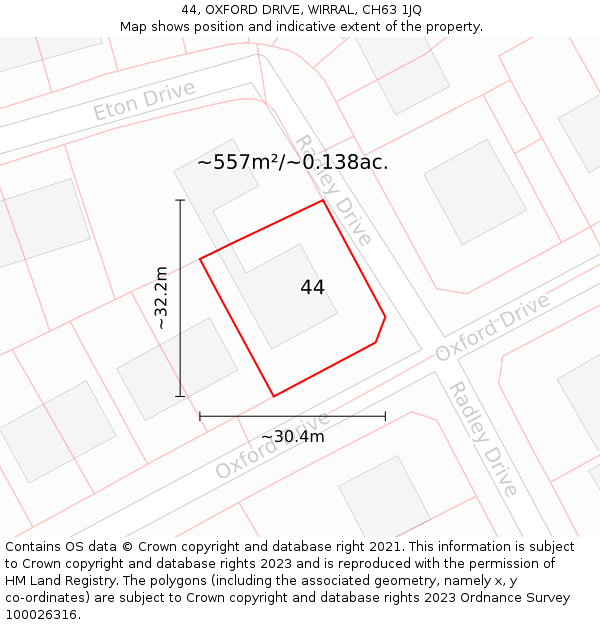 44, OXFORD DRIVE, WIRRAL, CH63 1JQ: Plot and title map