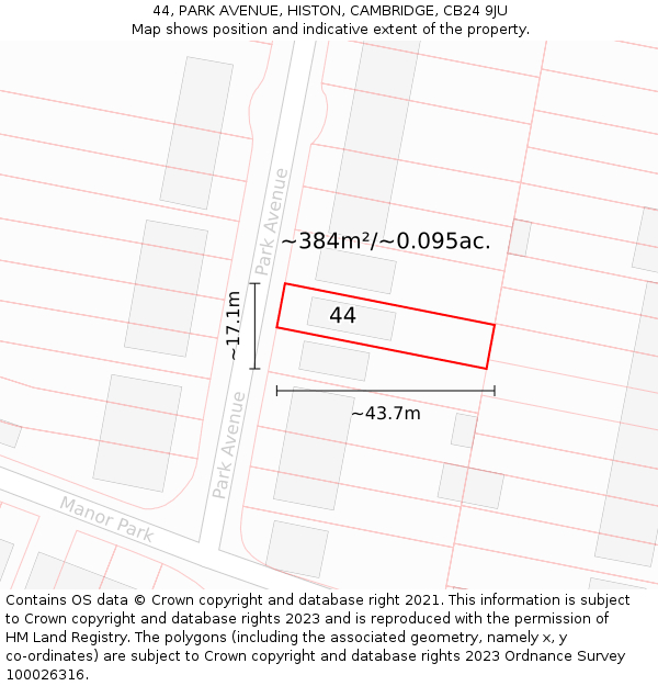 44, PARK AVENUE, HISTON, CAMBRIDGE, CB24 9JU: Plot and title map