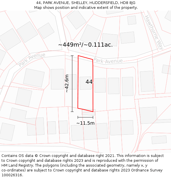 44, PARK AVENUE, SHELLEY, HUDDERSFIELD, HD8 8JG: Plot and title map