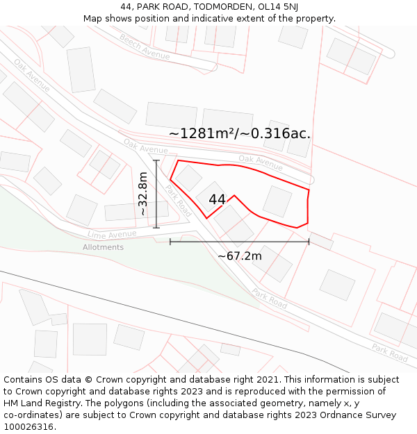 44, PARK ROAD, TODMORDEN, OL14 5NJ: Plot and title map