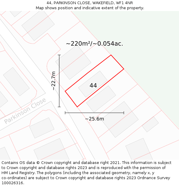 44, PARKINSON CLOSE, WAKEFIELD, WF1 4NR: Plot and title map