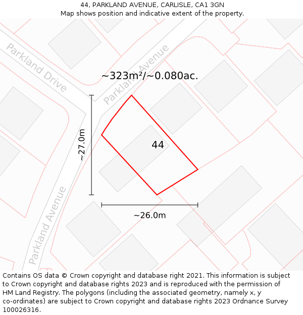 44, PARKLAND AVENUE, CARLISLE, CA1 3GN: Plot and title map