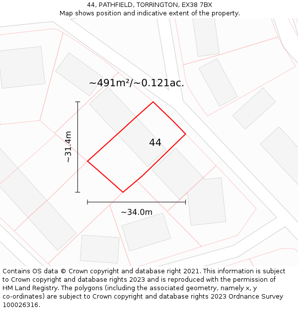 44, PATHFIELD, TORRINGTON, EX38 7BX: Plot and title map